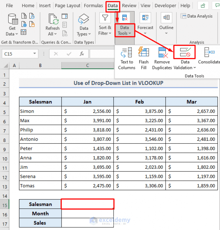 VLOOKUP with Drop Down List in Excel ExcelDemy
