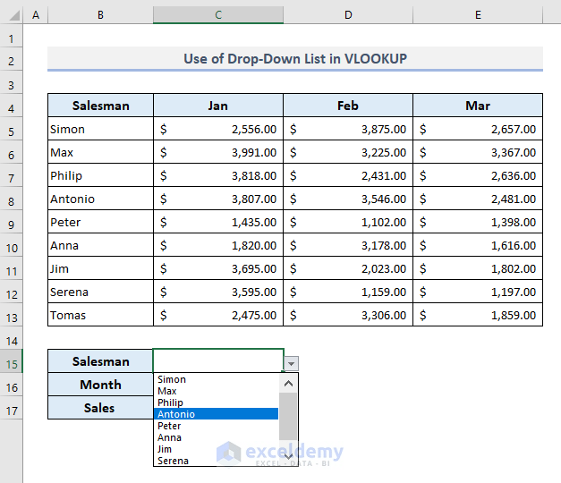 How to Create a Drop Down List and Use VLOOKUP in Excel (4 Easy Steps