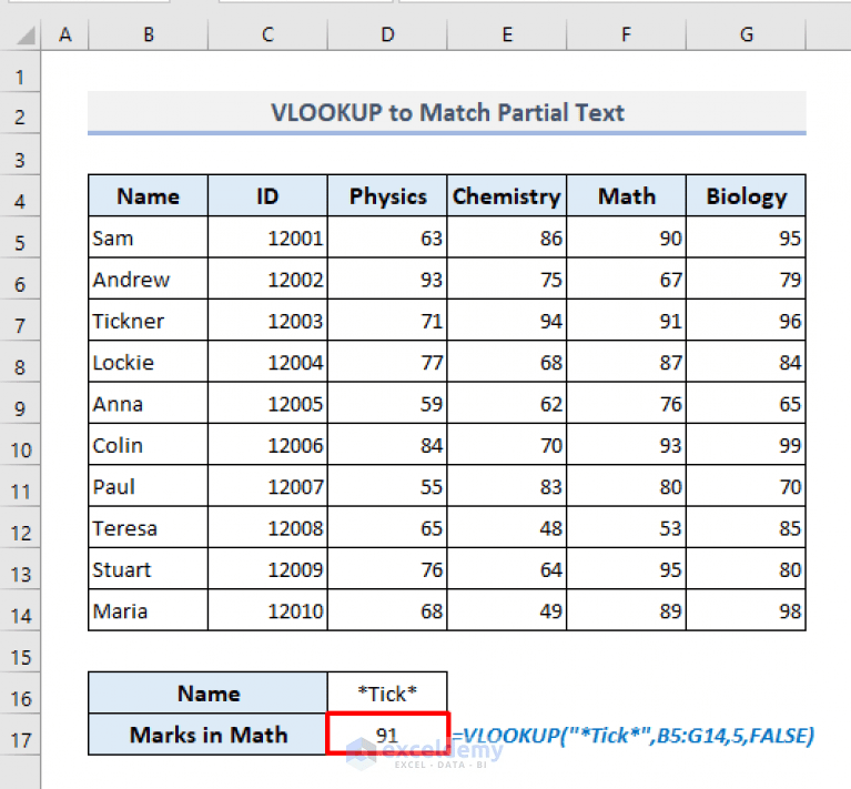 Lookup Partial Text Match in Excel (5 Methods) ExcelDemy
