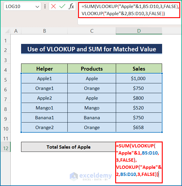 How to Use VLOOKUP to Sum Multiple Rows in Excel (4 Methods)