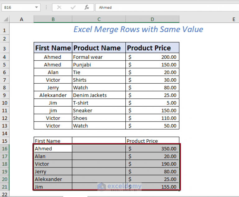 Excel Merge Rows with Same Value (4 Ways) ExcelDemy