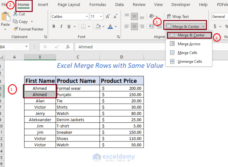 Excel Merge Rows with Same Value (4 Ways) ExcelDemy