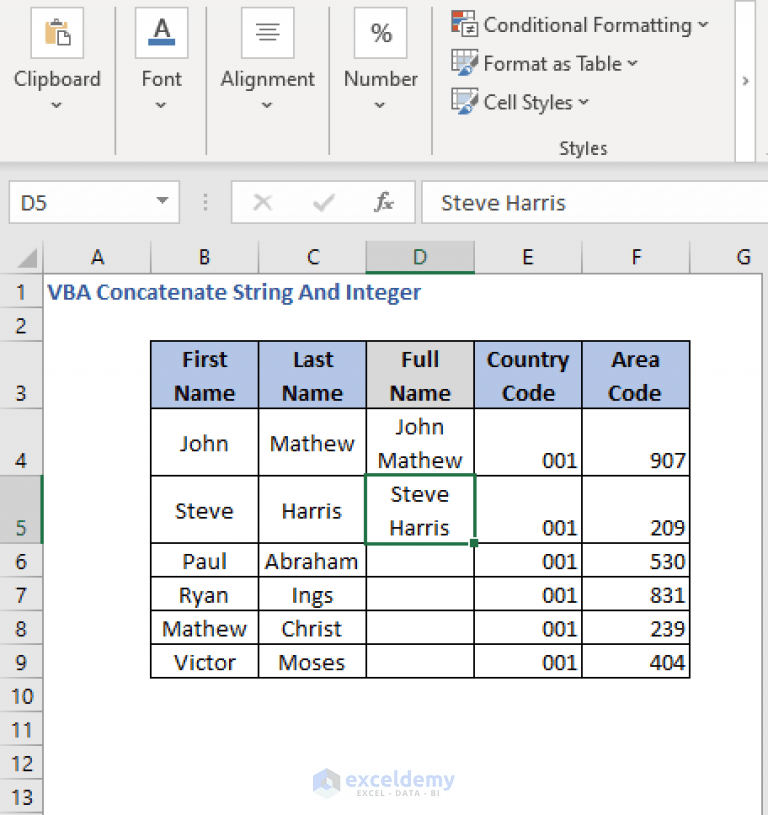 How to Concatenate String and Integer using VBA ExcelDemy