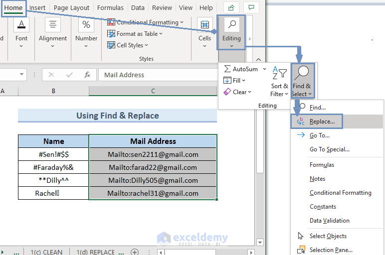 Remove multiple special characters excel