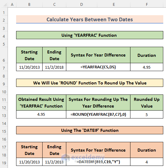 How to Calculate Years Between Two Dates in Excel (2 Methods)