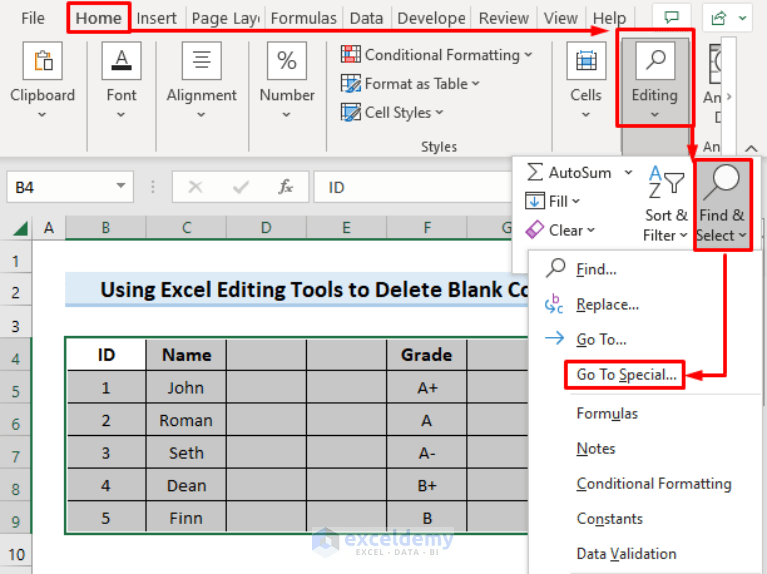 How to Delete Blank Columns in Excel (4 Quick Ways)