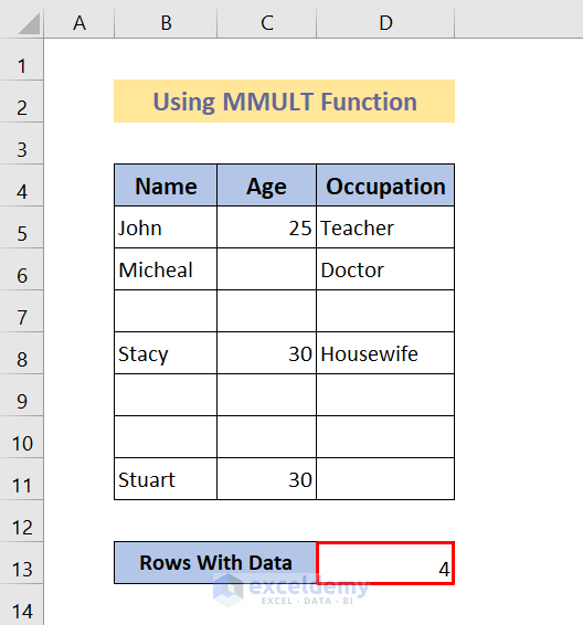 How to Count Rows with Data in Excel (4 Suitable Formulas)