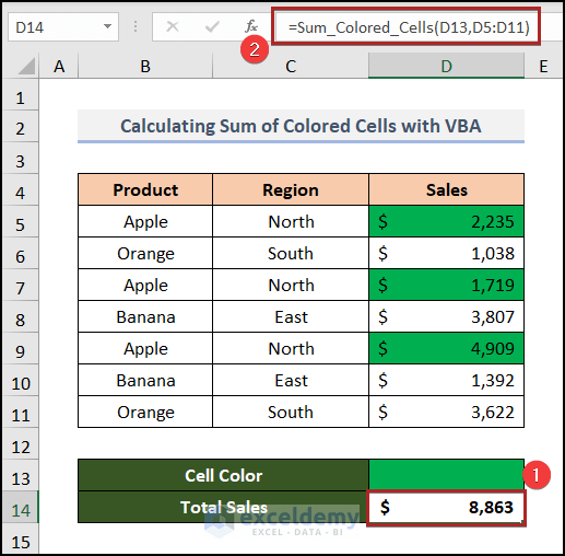 How to Sum Colored Cells in Excel Without VBA 5 Ways