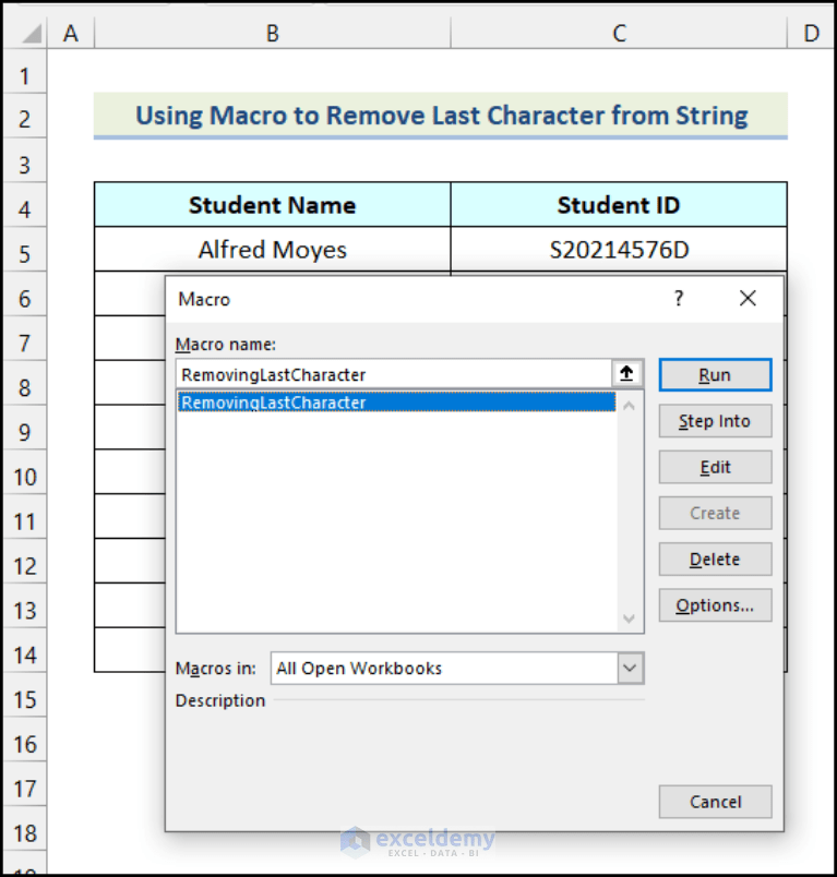 How to Remove Last Character from String Using VBA in Excel