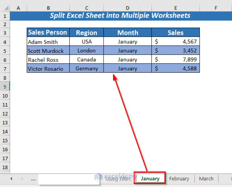 How to Split Excel Sheet into Multiple Worksheets (3 Methods)