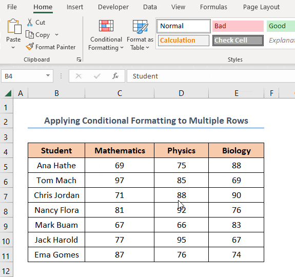How to Apply Conditional Formatting to Multiple Rows (5 Ways)