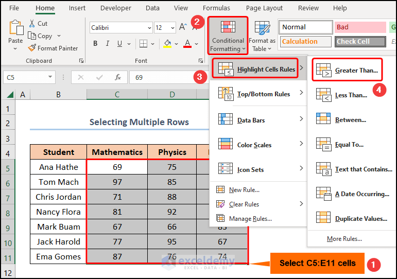 How to Apply Conditional Formatting to Multiple Rows (5 Ways)