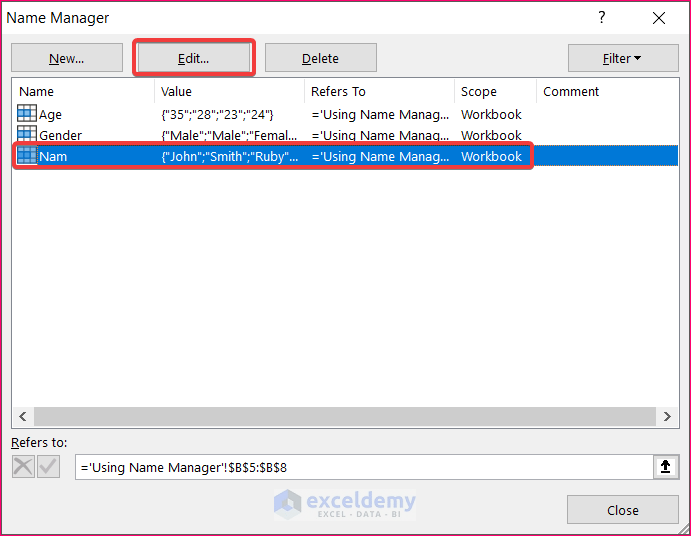 How to Edit Defined Names in Excel ( with Easy Steps)