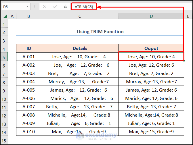 How to Remove Extra Spaces in Excel (5 Easy Ways) ExcelDemy
