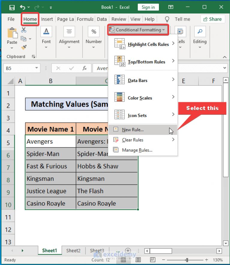 How to Compare Two Columns Using Conditional Formatting in Excel