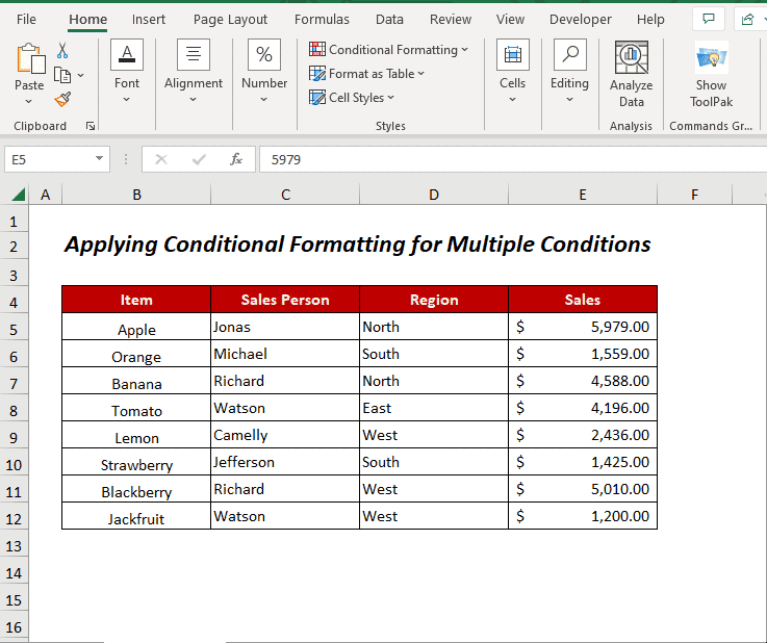 Applying Conditional Formatting for Multiple Conditions in Excel