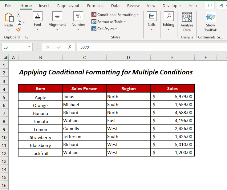 Applying Conditional Formatting for Multiple Conditions in Excel