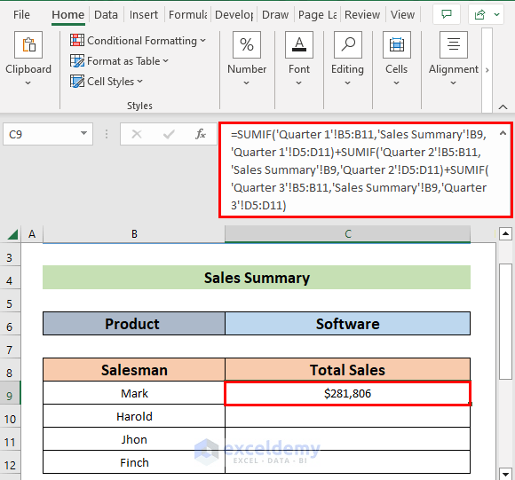 How to use the SUMIF function with Multiple Criteria in Different