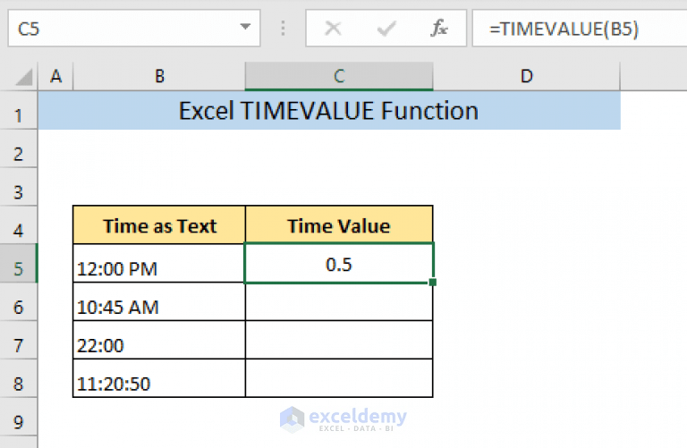 How to Use TIMEVALUE Function in Excel (4 Examples) ExcelDemy