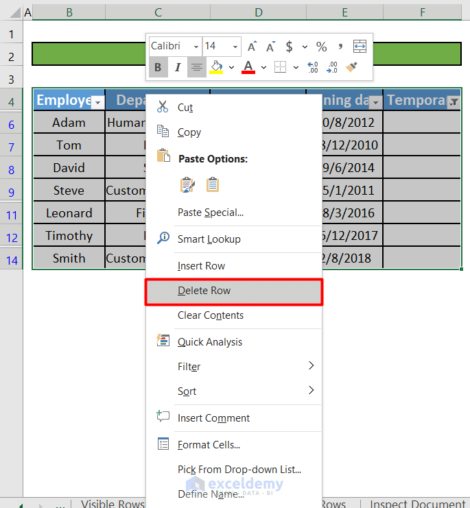Delete Rows From Filtered Table Excel