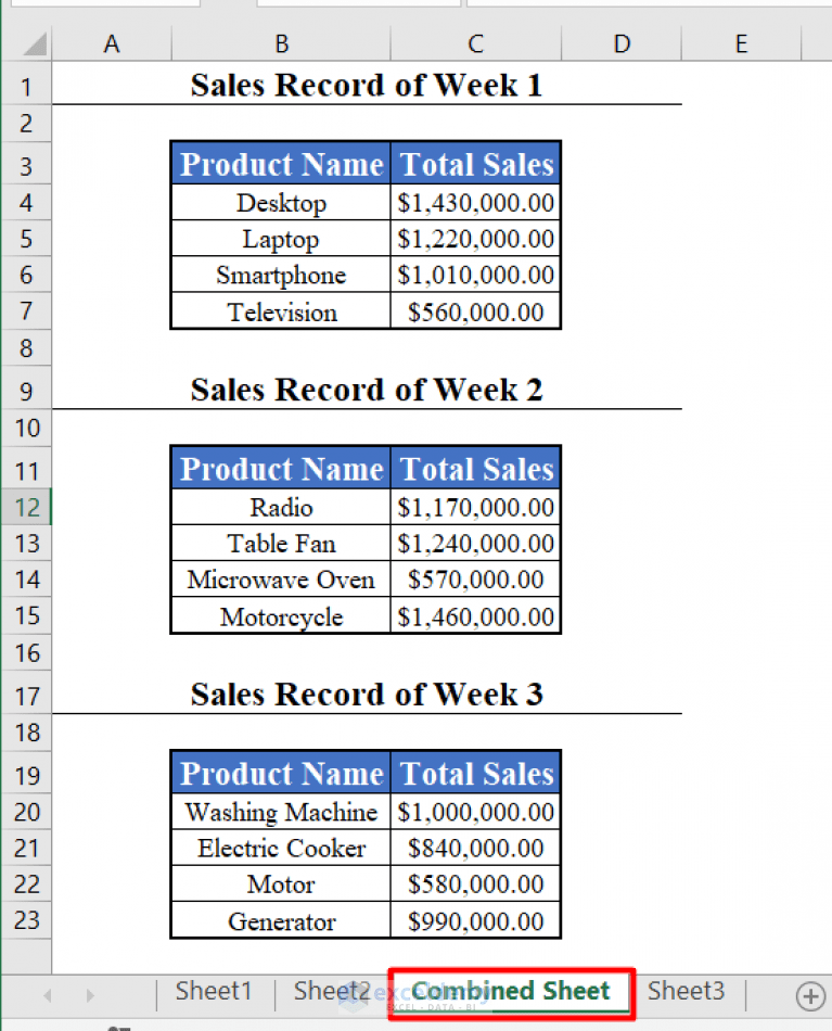 How to Merge Multiple Sheets into One Sheet with VBA in Excel (2 Ways)
