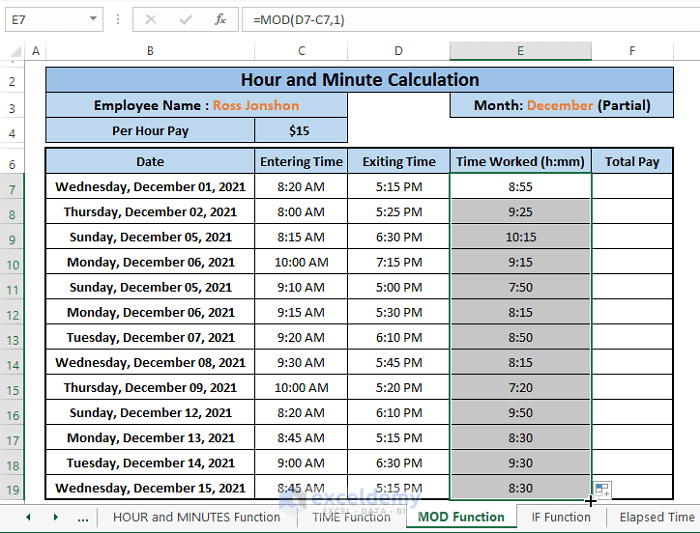 How to Calculate Hours and Minutes for Payroll Excel (7 Easy Ways)
