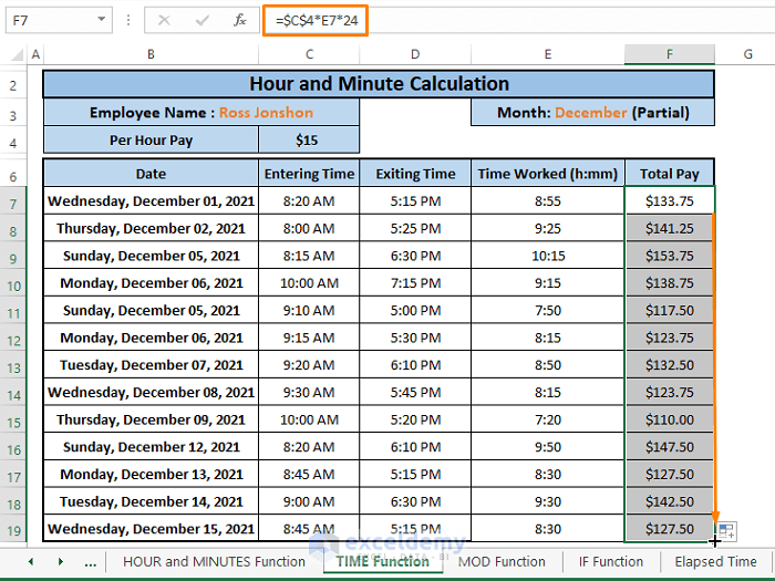How to Calculate Hours and Minutes for Payroll Excel (7 Easy Ways)