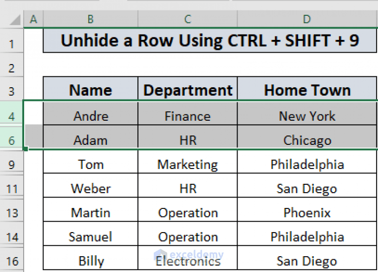 Shortcut to Unhide Rows in Excel (3 Different Methods) ExcelDemy