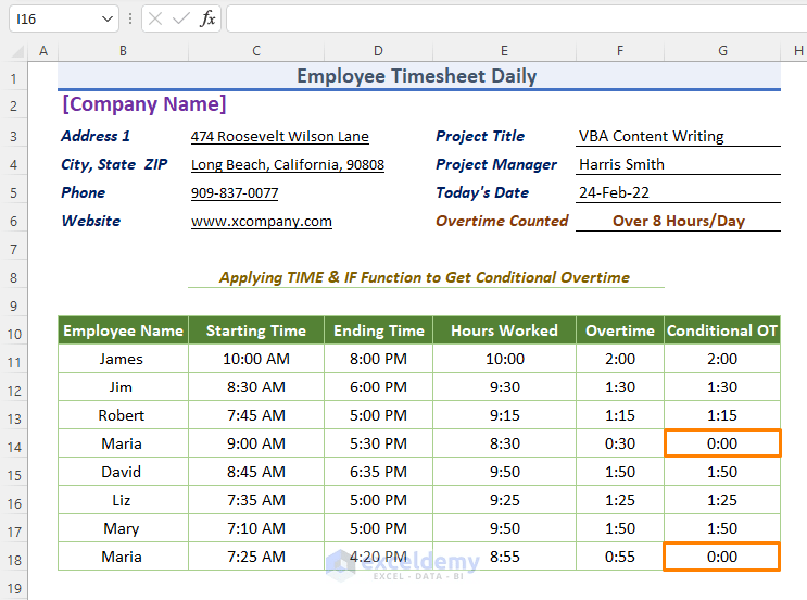 Excel Formula for Overtime over 8 Hours (4 Examples)
