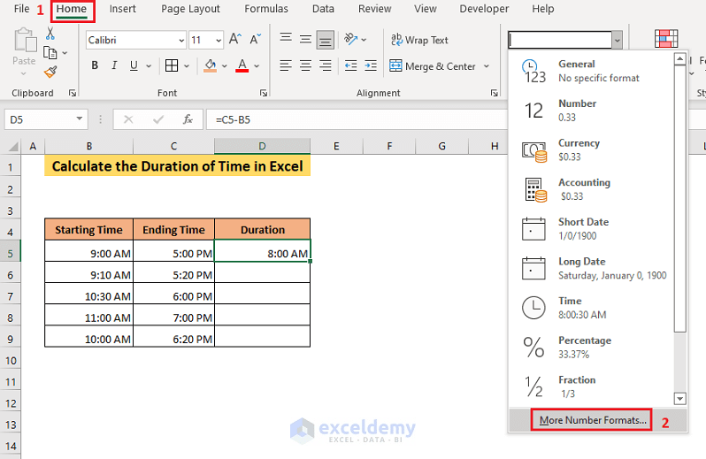 How to Calculate the Duration of Time in Excel (7 Methods) ExcelDemy