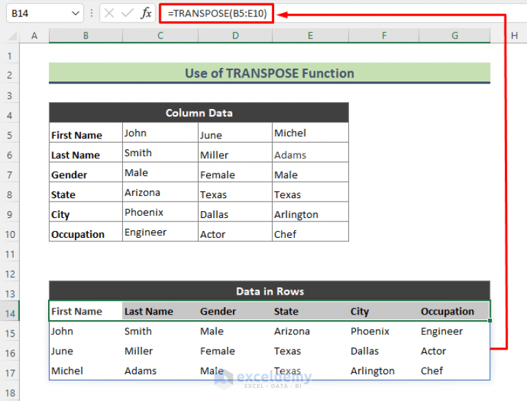 How to Convert Single Columns to Rows in Excel with Formulas