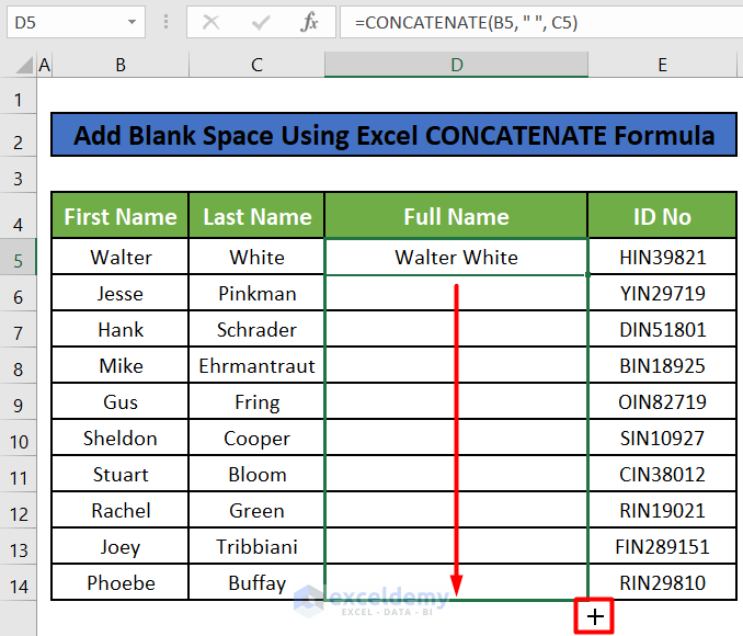 How to insert blank space in excel