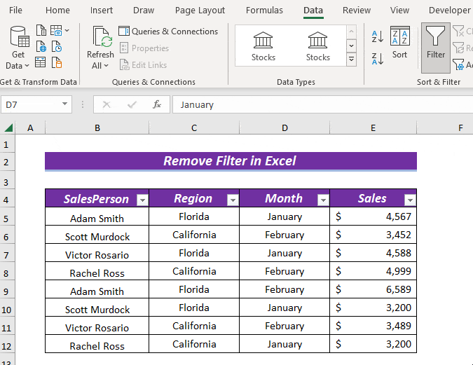 How to Remove Filter in Excel (5 Easy & Quick Ways) ExcelDemy