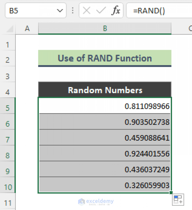 Random Number Generator between Range in Excel (8 Examples)
