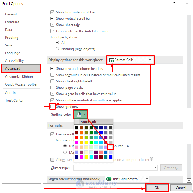 How to Remove Gridlines in Excel for Specific Cells (2 Methods)