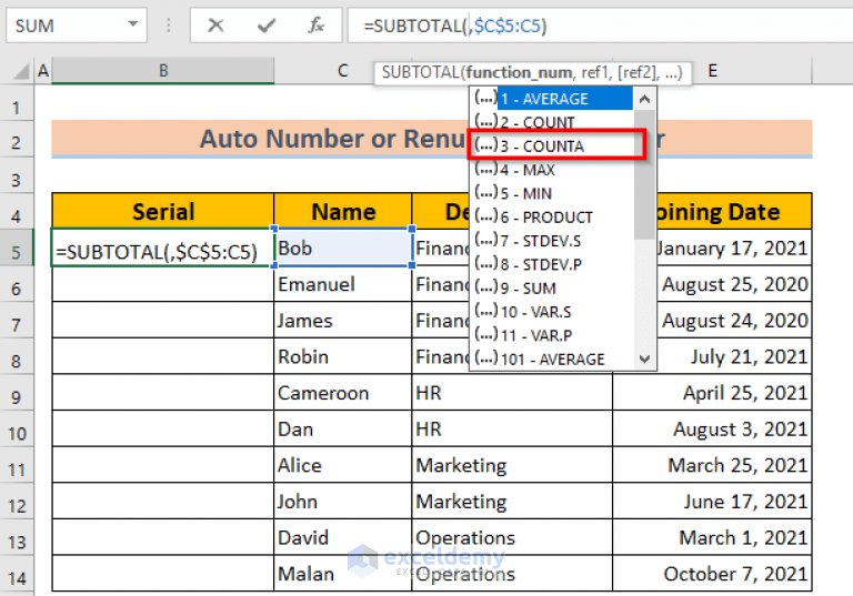 How to Auto Number or Renumber after Filter in Excel (7 Easy Ways)