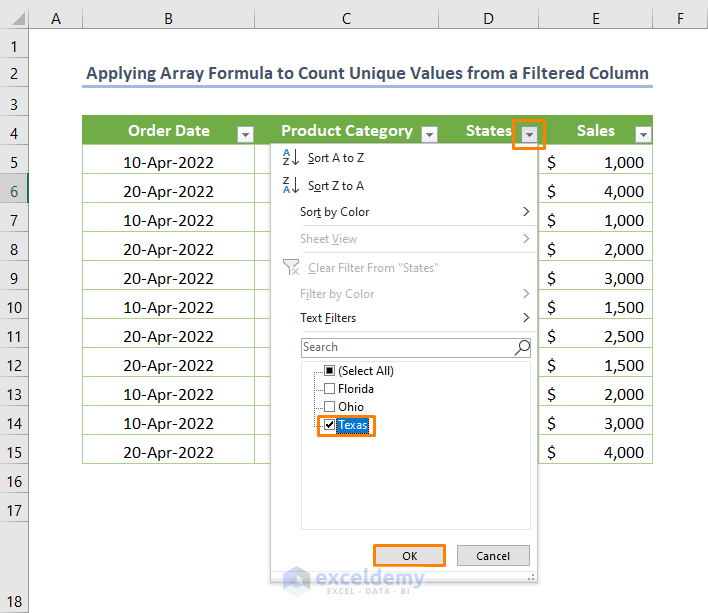 How to Count Unique Values in a Filtered Column in Excel (5 Methods)