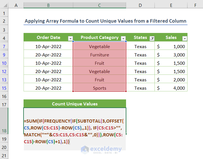 How to Count Unique Values in a Filtered Column in Excel (5 Methods)