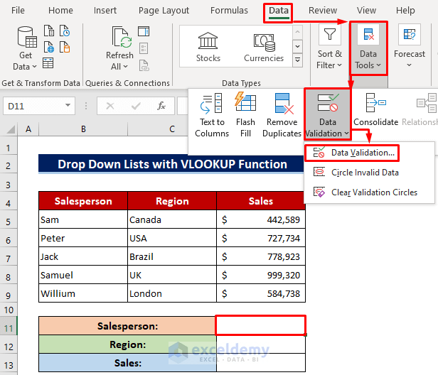 How to Use a Custom VLOOKUP Formula in Excel Data Validation 2 Methods