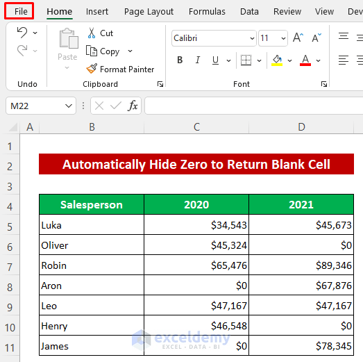 Formula to Return Blank Cell instead of Zero in Excel (with 5 Alternatives)