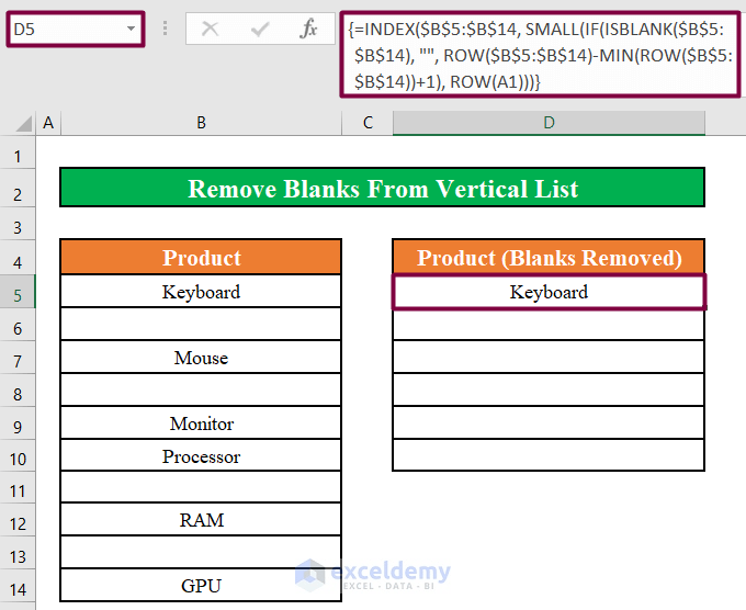 How to Remove Blanks from List Using Formula in Excel (4 Methods)