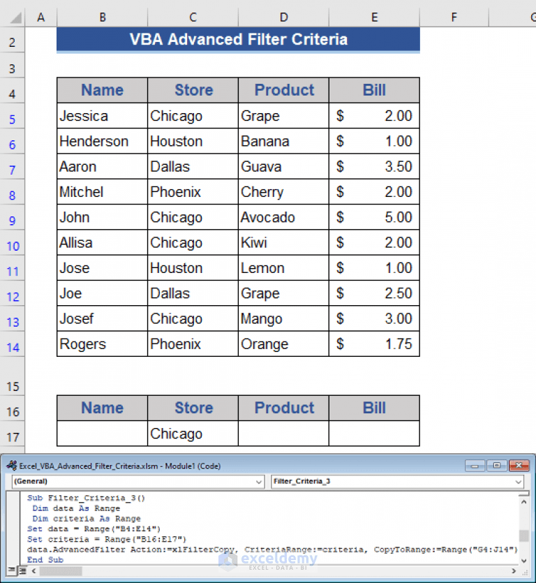 Excel VBA Examples with Advanced Filter Criteria (6 Cases)