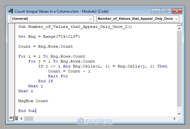 Excel VBA Count Unique Values in a Column (3 Methods) ExcelDemy