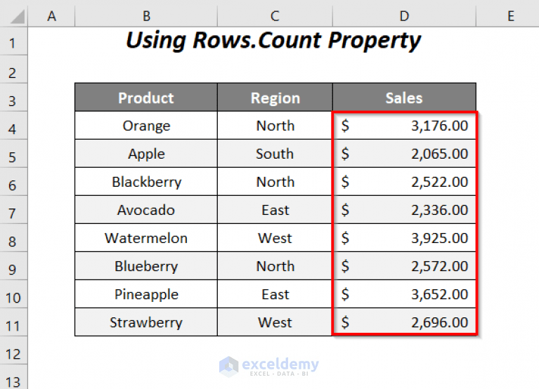 How to Count Rows with Data in Column Using VBA in Excel (9 Ways)