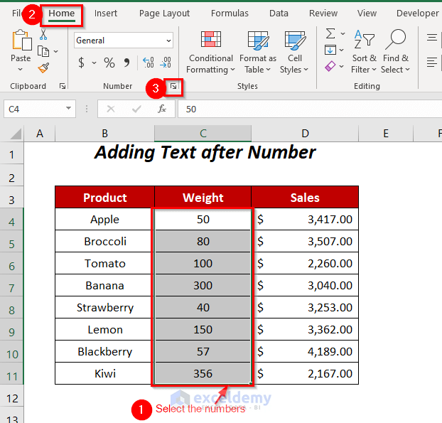 How to Add Text after Number with Custom Format in Excel (4 Easy Methods)