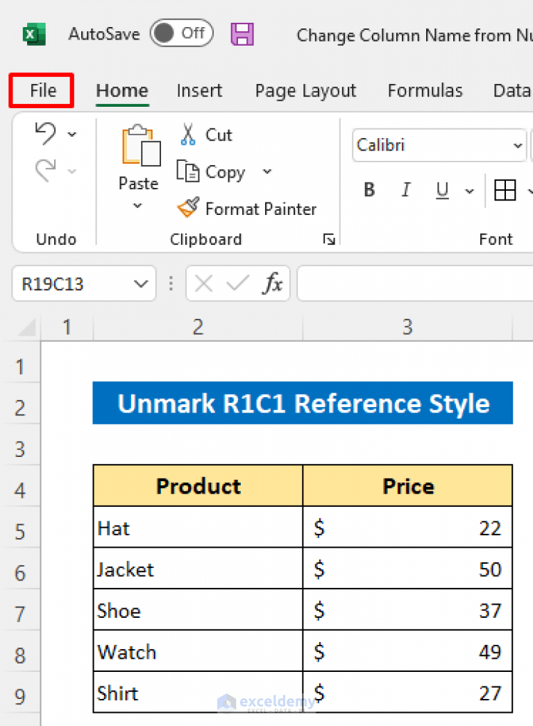 How to Change Excel Column Name from Number to Alphabet (2 Ways)