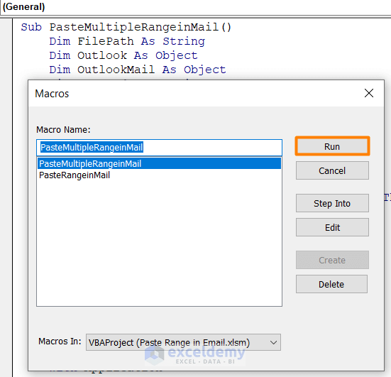 How to Use Excel VBA to Paste Range into Email Body (3 Methods)