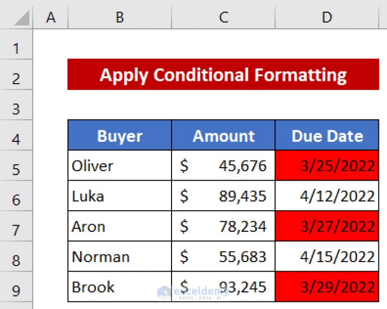 How to Set Due Date Reminder in Excel (3 Quick Methods) ExcelDemy