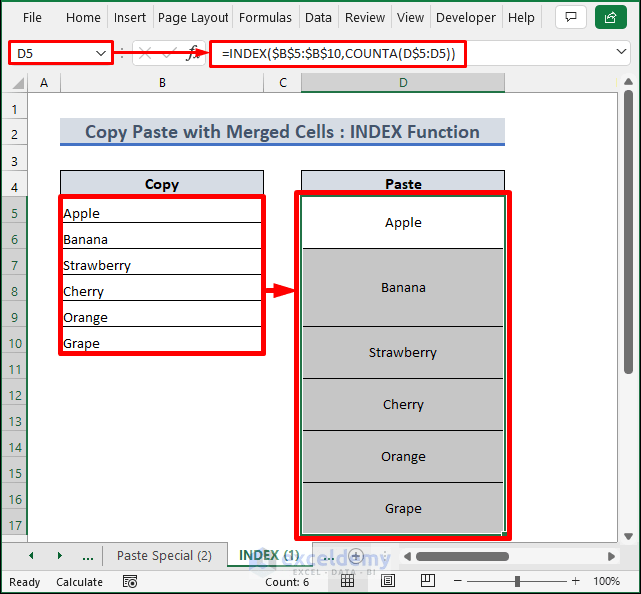 How to Copy and Paste in Excel with Merged Cells (2 Methods)