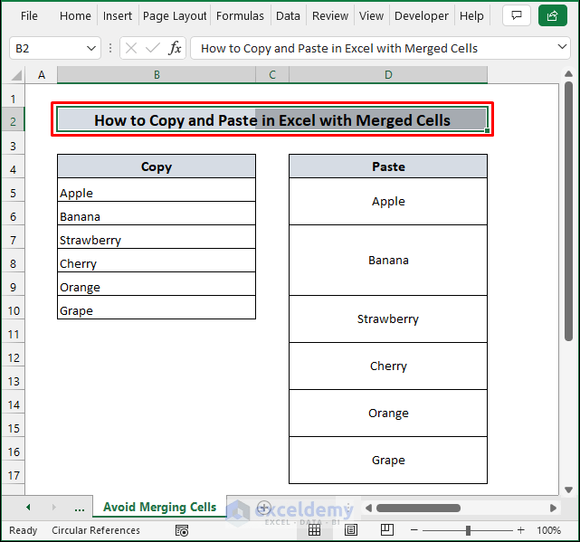 How to Copy and Paste in Excel with Merged Cells (2 Methods)